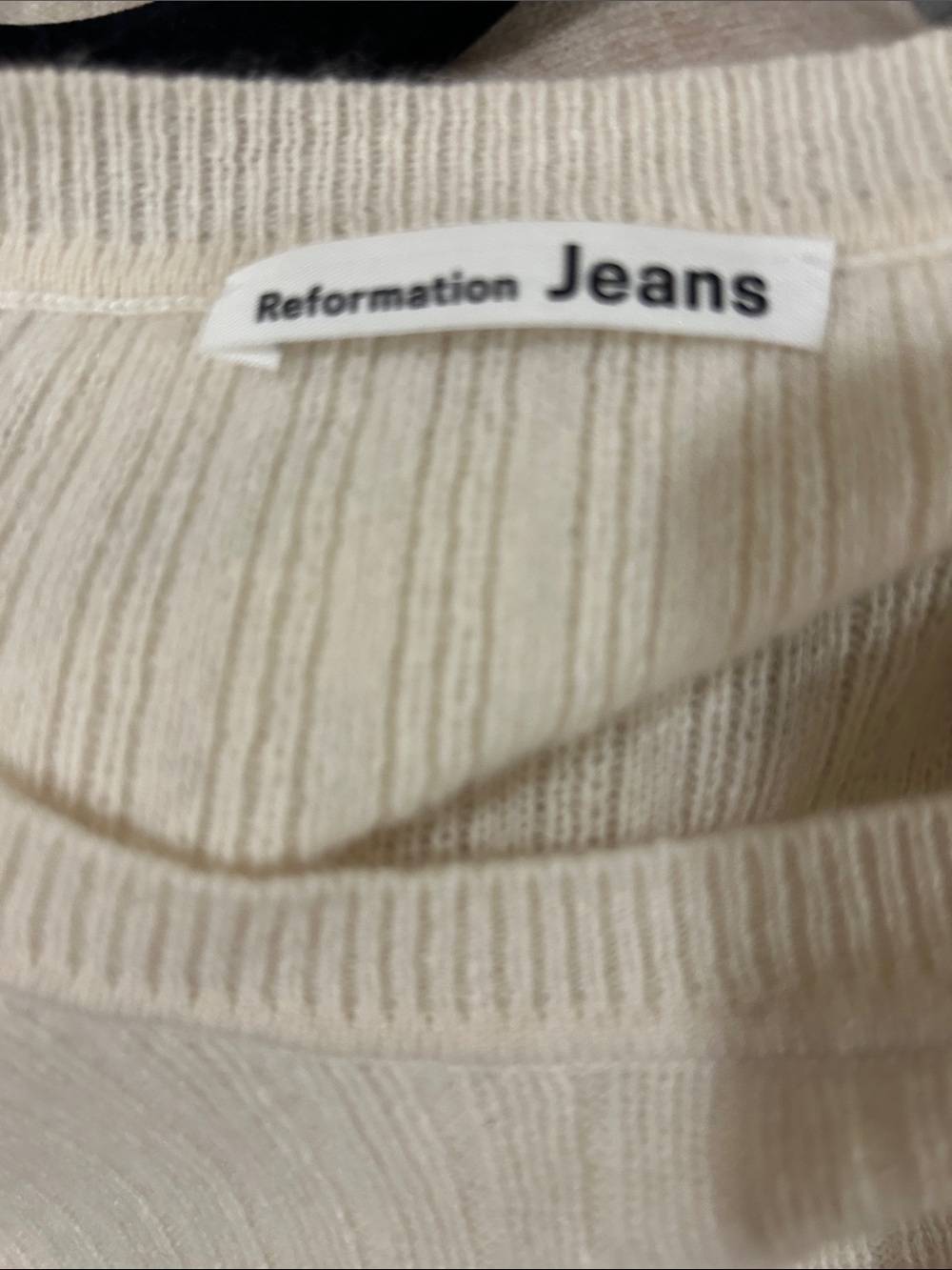 Reformation jeans off White Ribbed cashmere Crewneck thin Sweater MED - Picture 11 of 11